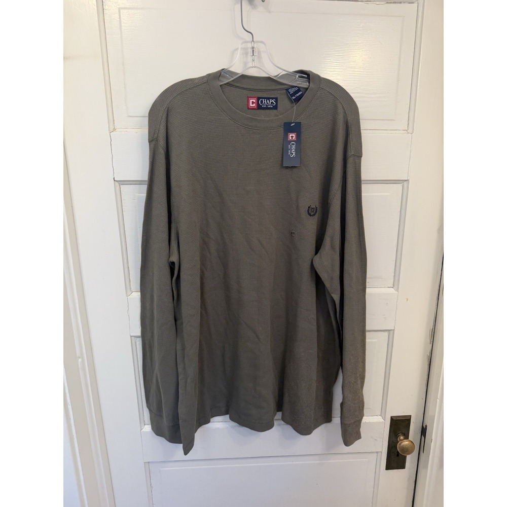 Chaps Mens XXL Olive Green Waffle Knit Thermal Long Sleeve Shirt NWT
